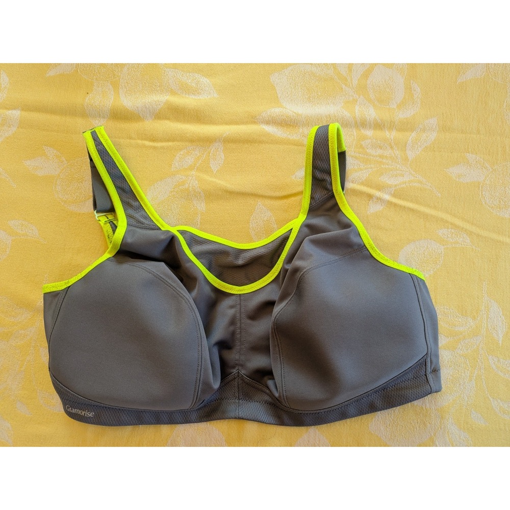 Glamorise Gray Lime Straps No Bounce Cami Sports Bra 42D